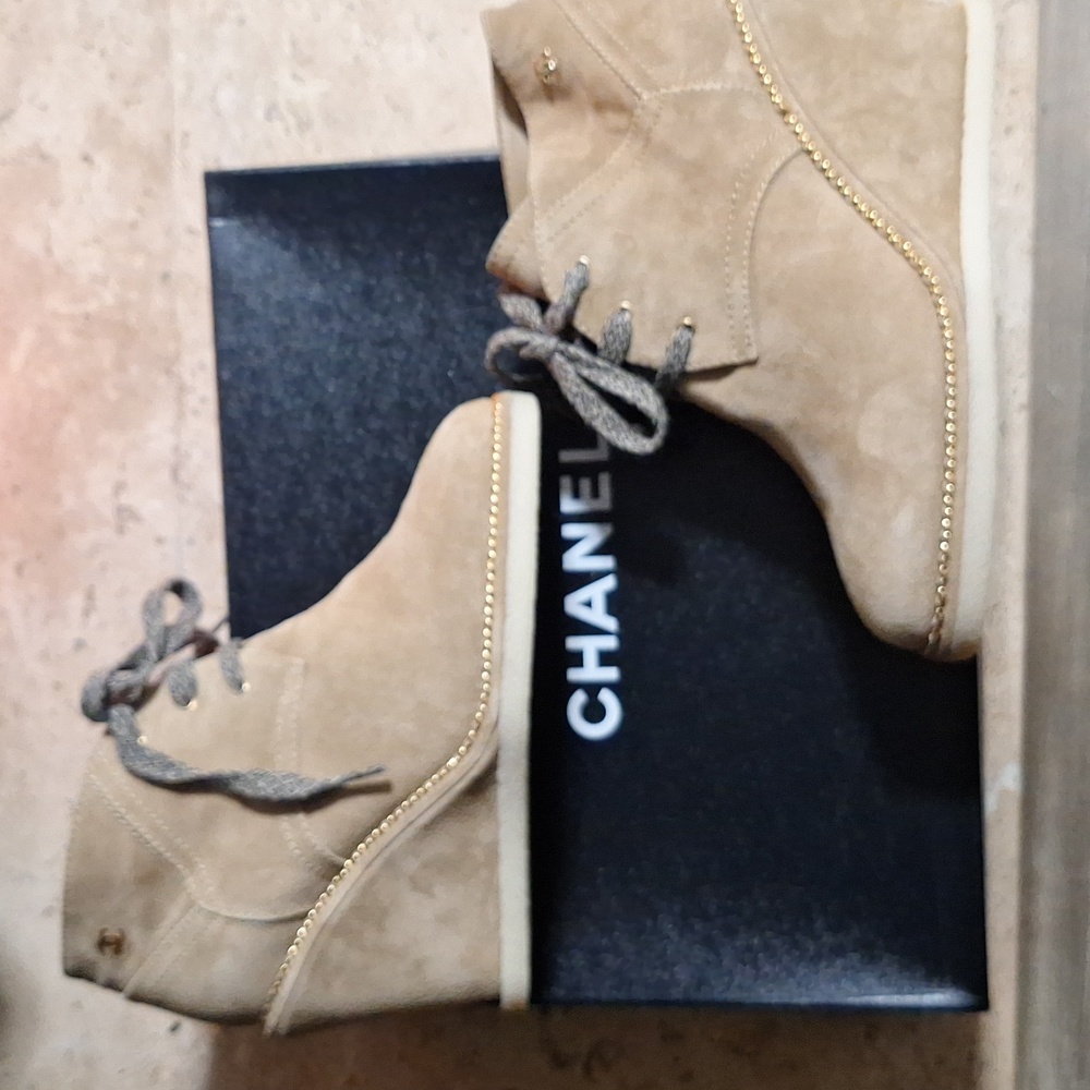 Chanel suede leather boots tan size 38 1/2